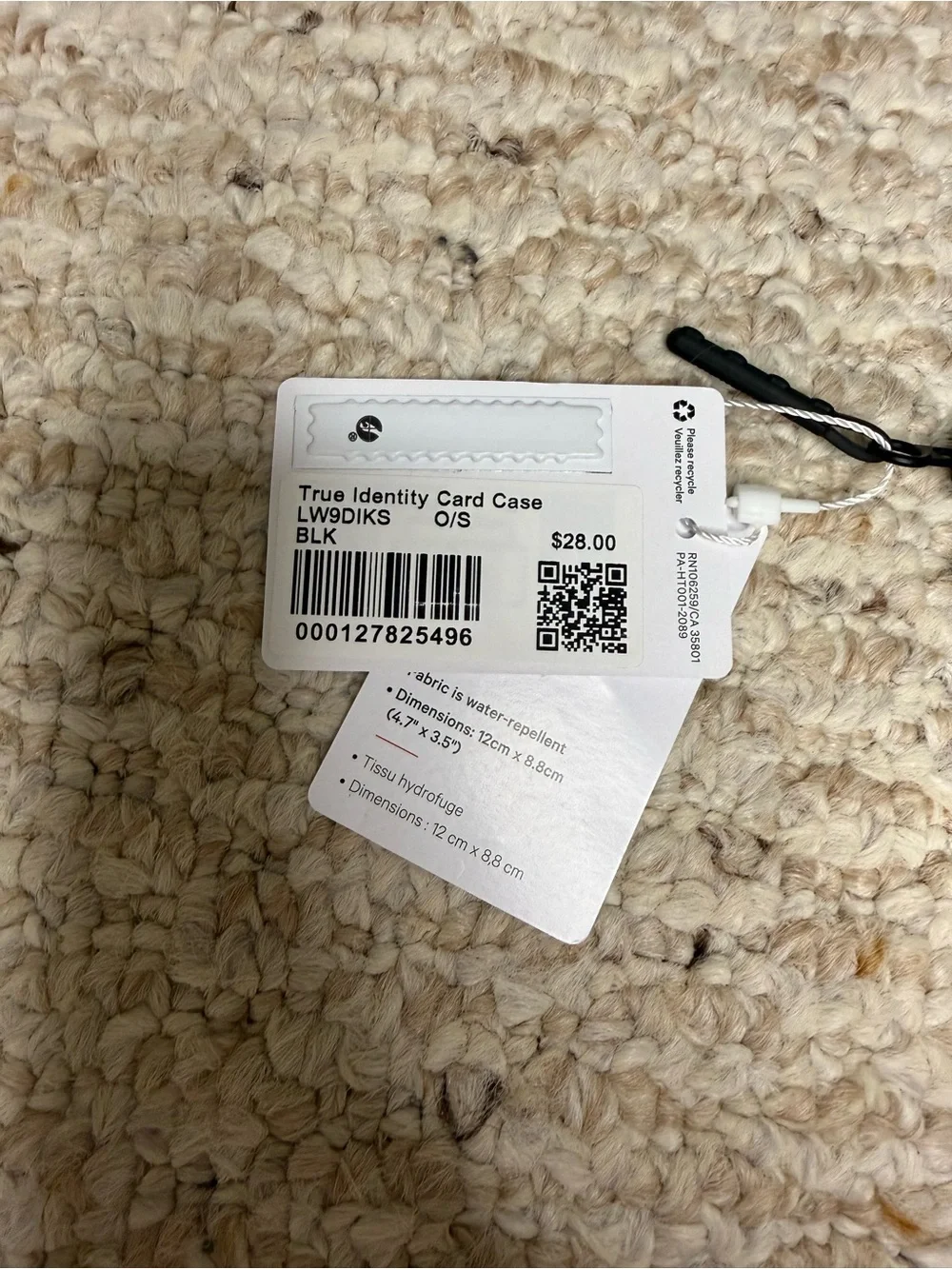 NWT Lululemon True Identity Card Case in Black Zipper Coin Pouch Water Repellent